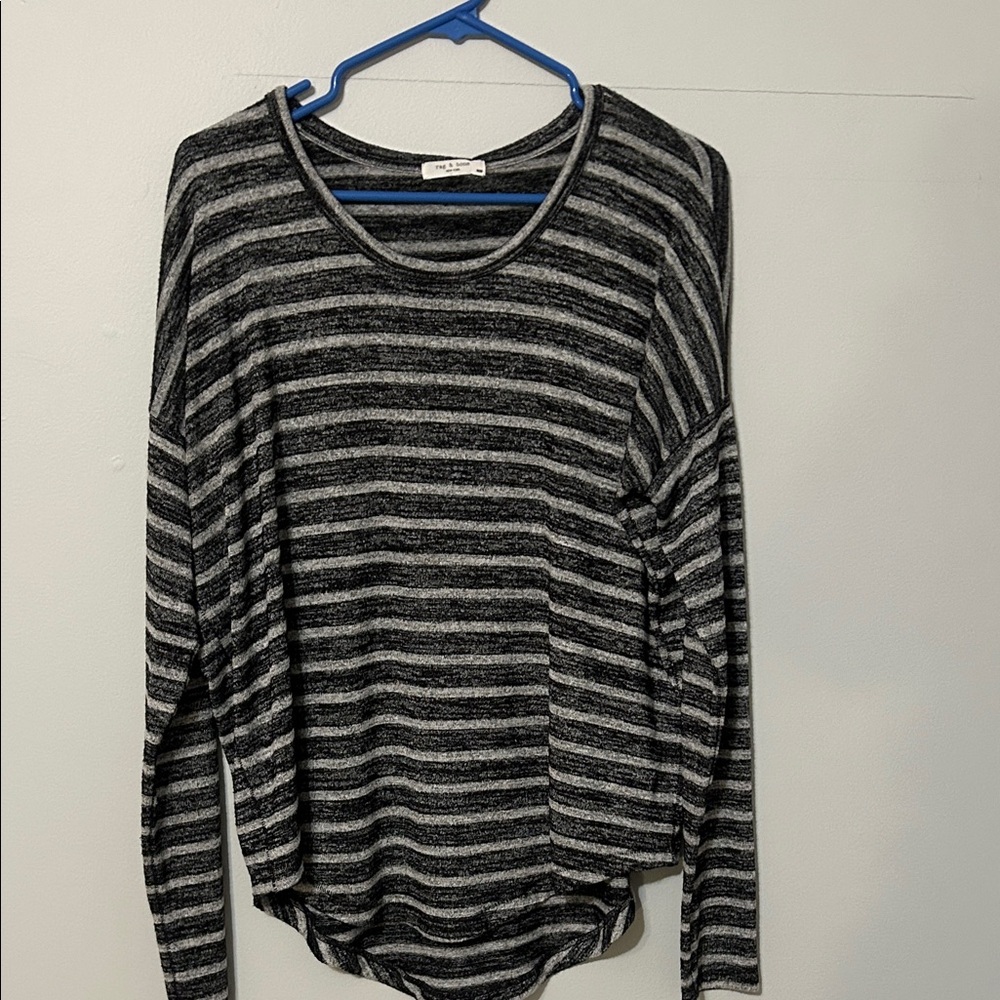 Rag & Bone  New York: Charcoal and Light Gray Striped Long Sleeve Top. Med.